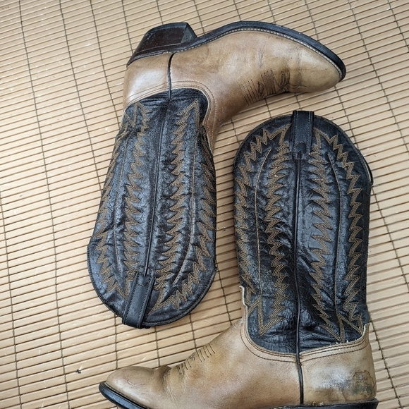 Laredo Boots Mens cognac brown and black shaft 14" tall Stockman Pull On Western - Picture 7 of 10